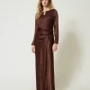 Jupes*TWINSET Milano Jupe Longue En Satin Avec Drapé Chocolat
