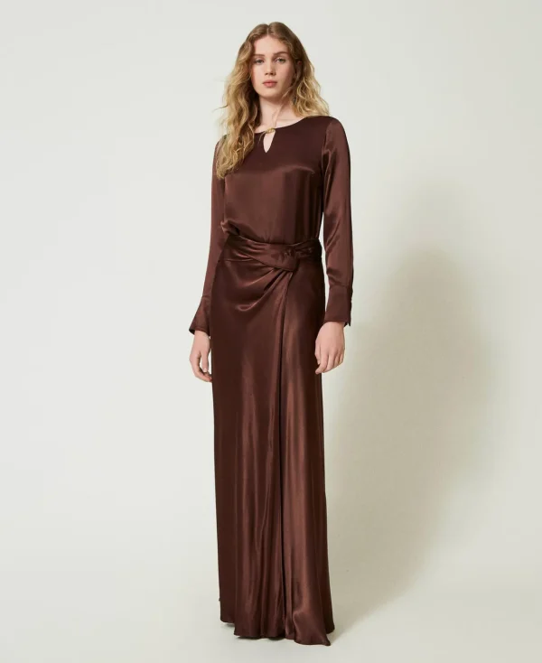 Jupes*TWINSET Milano Jupe Longue En Satin Avec Drapé Chocolat