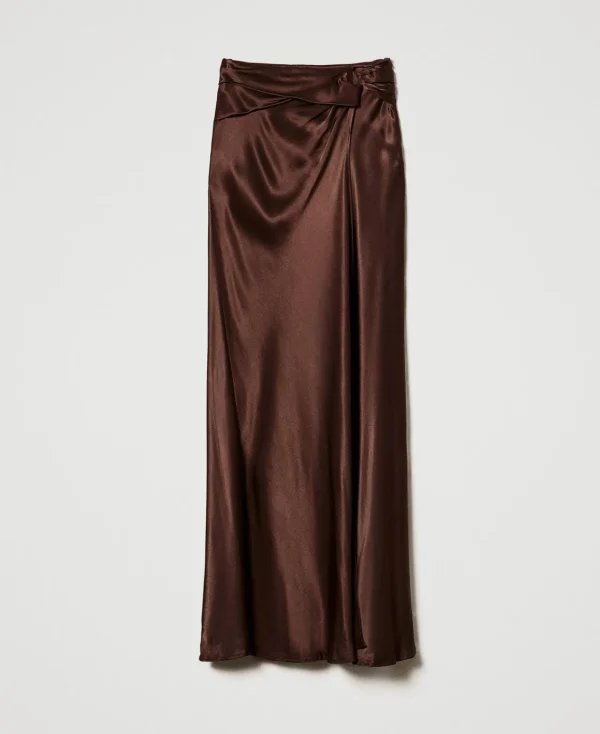 Jupes*TWINSET Milano Jupe Longue En Satin Avec Drapé Chocolat