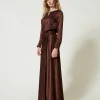 Jupes*TWINSET Milano Jupe Longue En Satin Avec Drapé Chocolat
