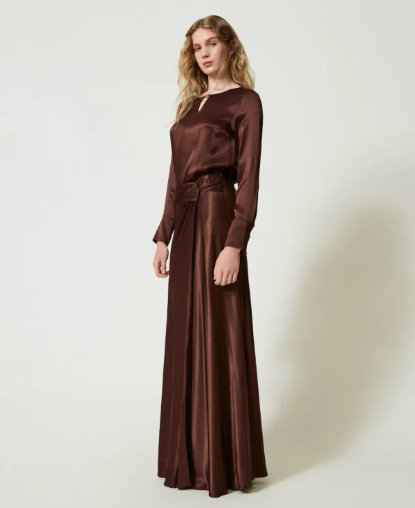 Jupes*TWINSET Milano Jupe Longue En Satin Avec Drapé Chocolat