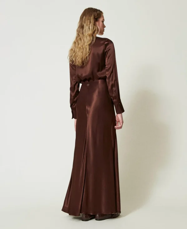 Jupes*TWINSET Milano Jupe Longue En Satin Avec Drapé Chocolat