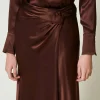 Jupes*TWINSET Milano Jupe Longue En Satin Avec Drapé Chocolat