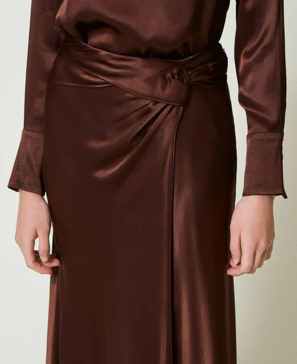 Jupes*TWINSET Milano Jupe Longue En Satin Avec Drapé Chocolat