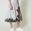 Jupes*TWINSET Milano Jupe Longue En Satin Et Dentelle Bicolore Argent/Gris « Blackened Pearl »