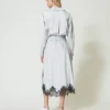 Jupes*TWINSET Milano Jupe Longue En Satin Et Dentelle Bicolore Argent/Gris « Blackened Pearl »