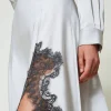 Jupes*TWINSET Milano Jupe Longue En Satin Et Dentelle Bicolore Argent/Gris « Blackened Pearl »