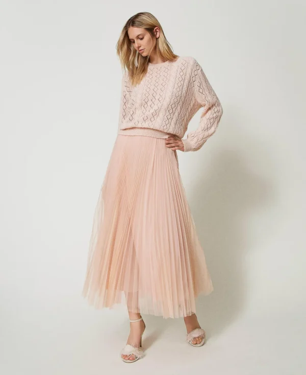 jupe_longue_en_tulle_plis_0.webp Jupes*TWINSET Milano Jupe Longue En Tulle Plissé Nude Clair