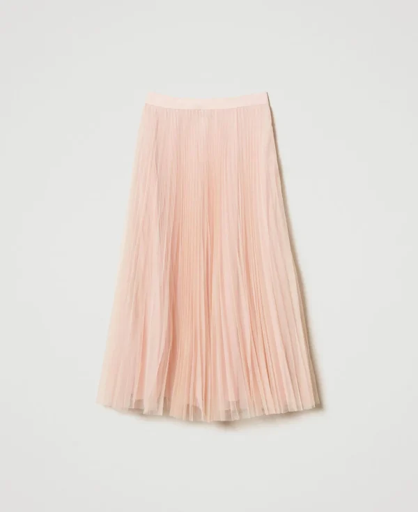 jupe_longue_en_tulle_plis_1.webp Jupes*TWINSET Milano Jupe Longue En Tulle Plissé Nude Clair