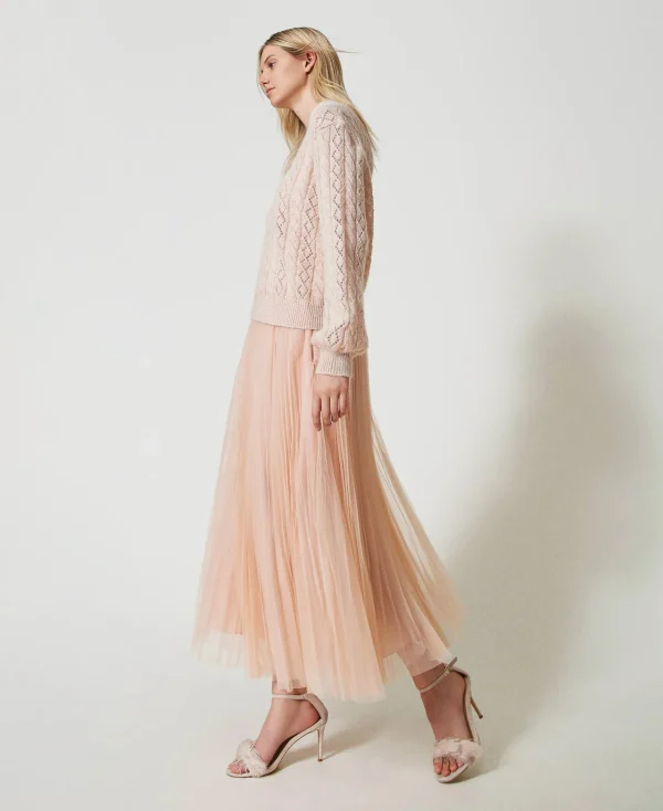 jupe_longue_en_tulle_plis_2.webp Jupes*TWINSET Milano Jupe Longue En Tulle Plissé Nude Clair