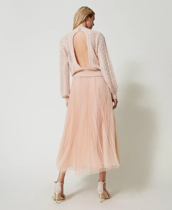 jupe_longue_en_tulle_plis_3.webp Jupes*TWINSET Milano Jupe Longue En Tulle Plissé Nude Clair