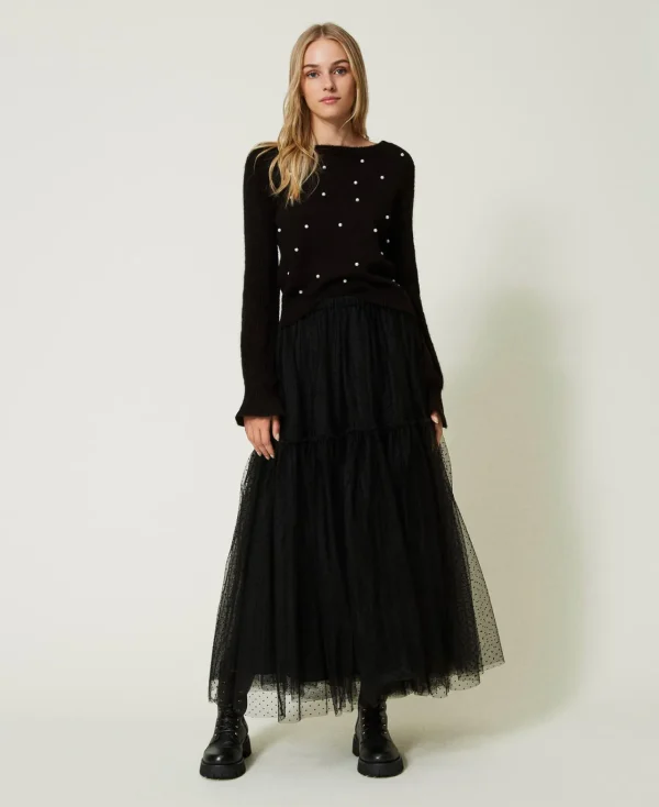 Jupes*TWINSET Milano Jupe Longue En Tulle Plumetis Noir