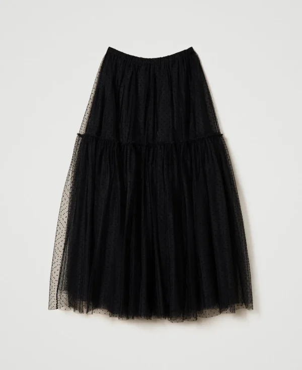 Jupes*TWINSET Milano Jupe Longue En Tulle Plumetis Noir
