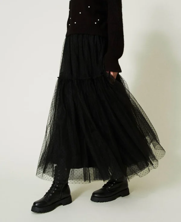Jupes*TWINSET Milano Jupe Longue En Tulle Plumetis Noir