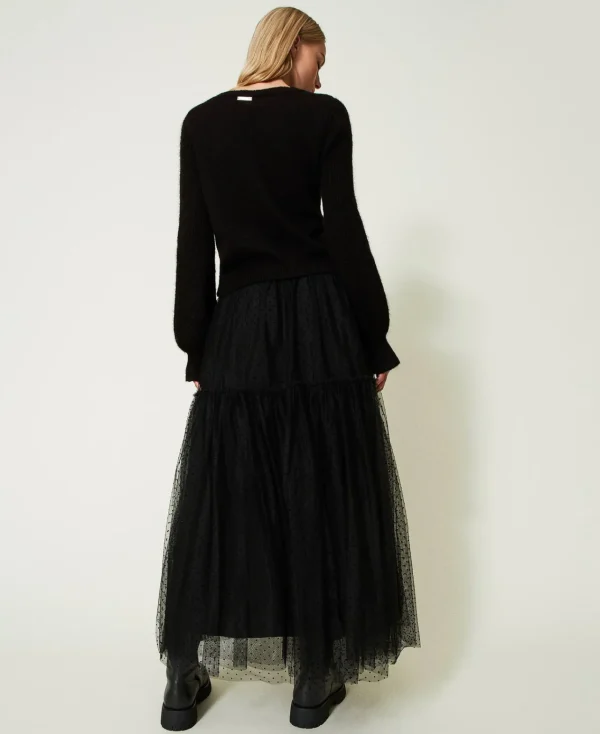 Jupes*TWINSET Milano Jupe Longue En Tulle Plumetis Noir
