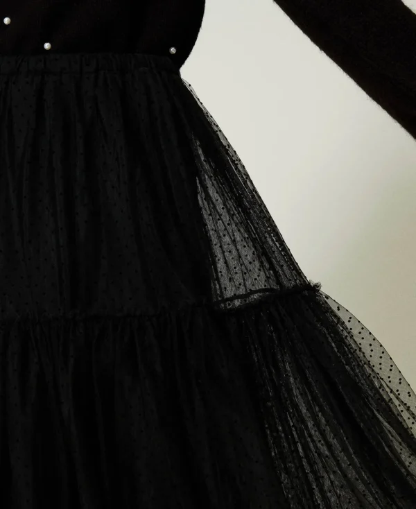 Jupes*TWINSET Milano Jupe Longue En Tulle Plumetis Noir