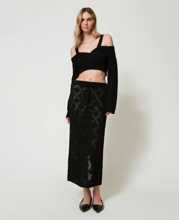 Jupes*TWINSET Milano Jupe Longue Sans Coutures En Fil Treeblend Noir