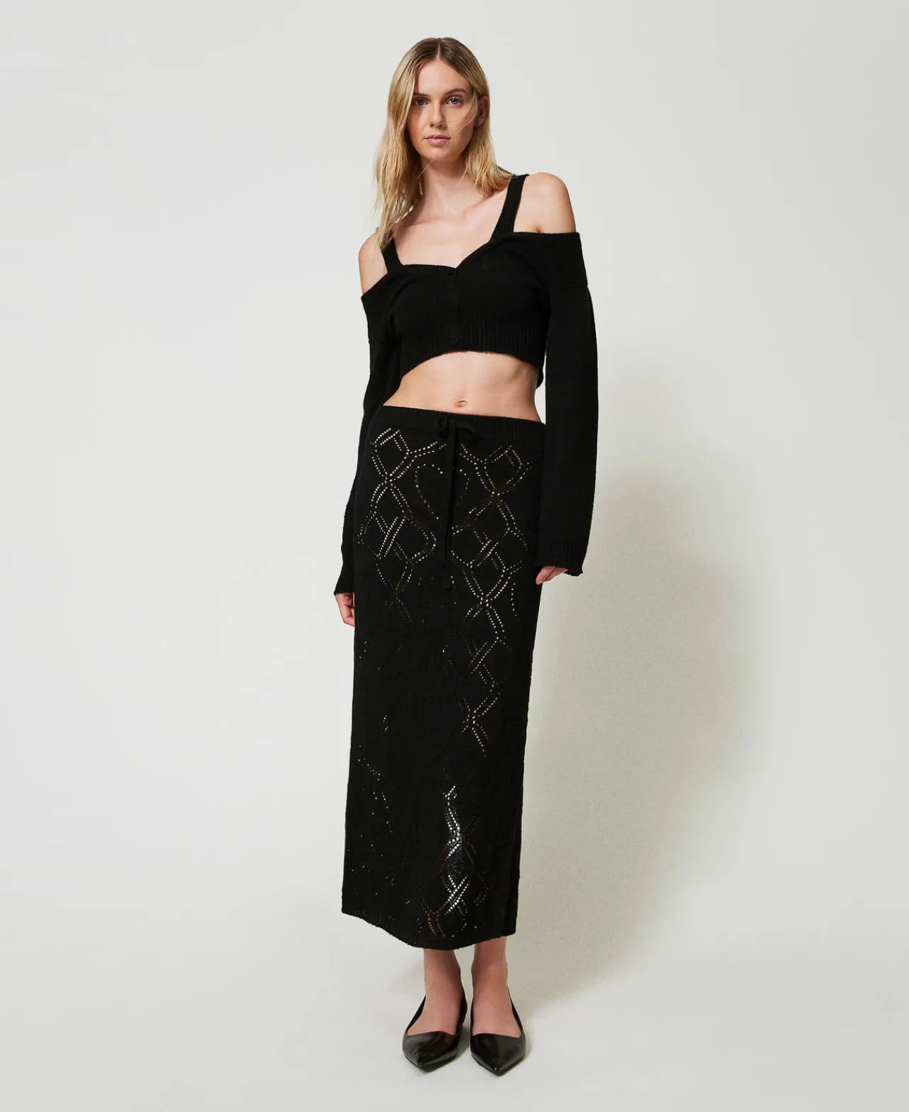 jupe_longue_sans_coutures_0.webp Jupes*TWINSET Milano Jupe Longue Sans Coutures En Fil Treeblend Noir