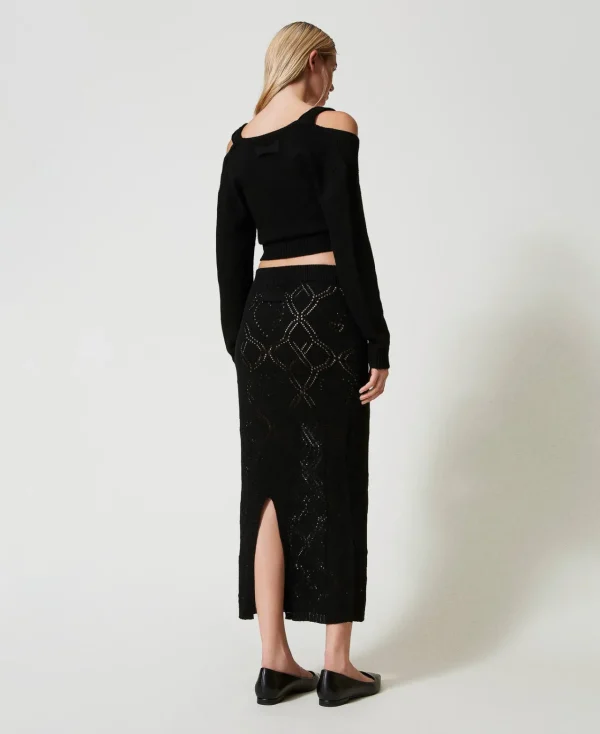 Jupes*TWINSET Milano Jupe Longue Sans Coutures En Fil Treeblend Noir