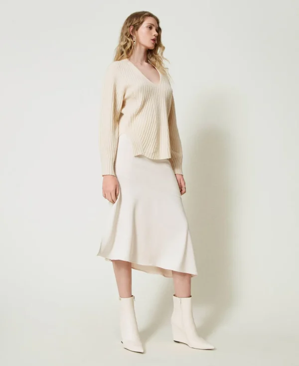 Jupes*TWINSET Milano Jupe Mi-longue Avec Chaîne Oval T Blanc « Old White »