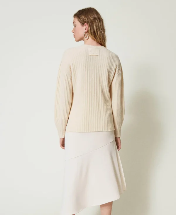Jupes*TWINSET Milano Jupe Mi-longue Avec Chaîne Oval T Blanc « Old White »