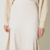 Jupes*TWINSET Milano Jupe Mi-longue Avec Chaîne Oval T Blanc « Old White »