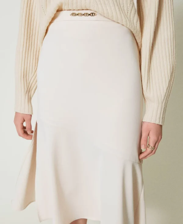 Jupes*TWINSET Milano Jupe Mi-longue Avec Chaîne Oval T Blanc « Old White »