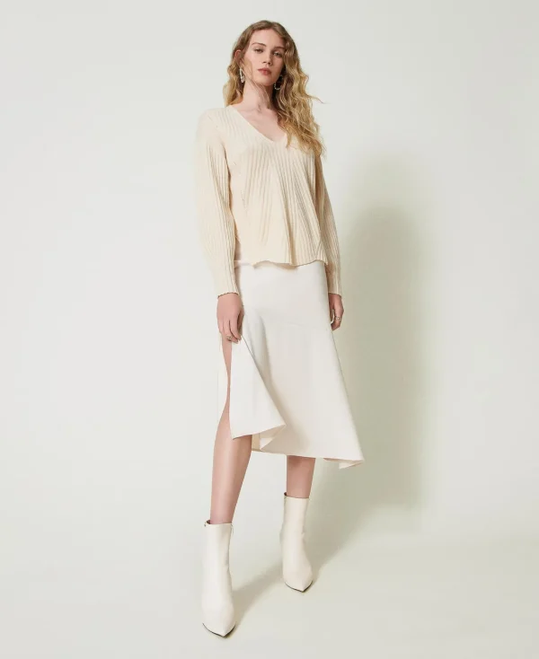Jupes*TWINSET Milano Jupe Mi-longue Avec Chaîne Oval T Blanc « Old White »