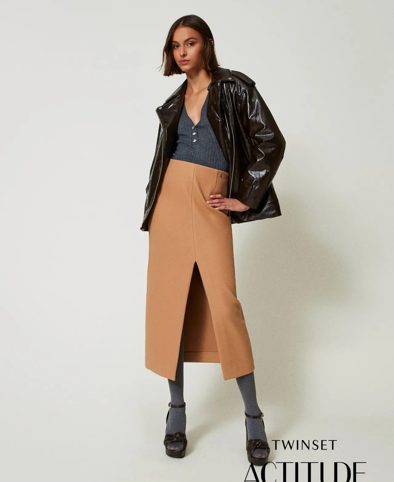 Jupes*TWINSET Milano Jupe Mi-longue En Drap Marron « Cinnamon »