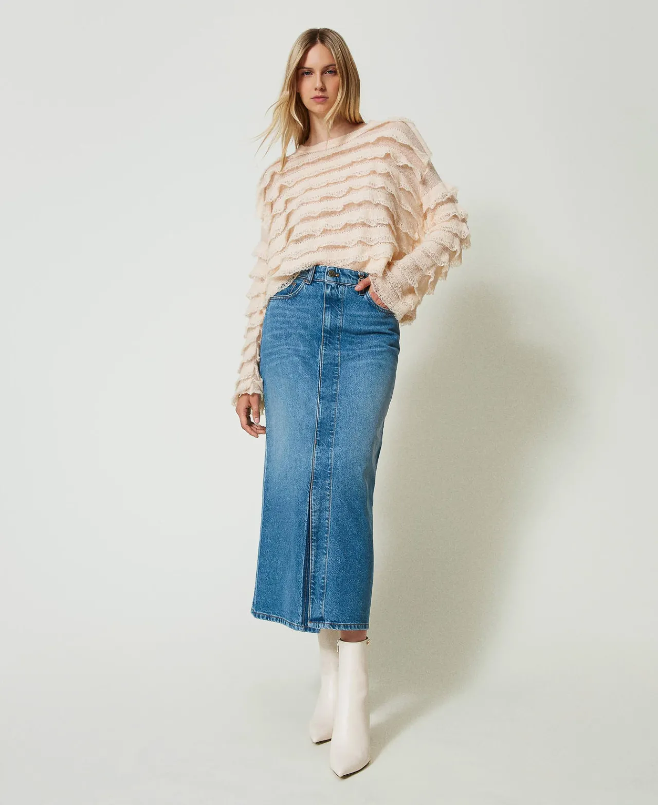Jupes*TWINSET Milano Jupe Mi-longue En Jean Avec Fente Denim