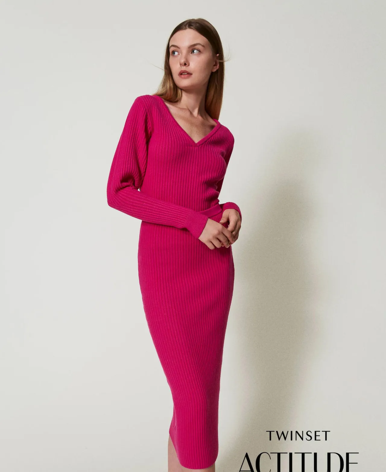 Jupes*TWINSET Milano Jupe Mi-longue En Maille Côtelée Super Pink