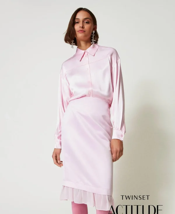Jupes*TWINSET Milano Jupe Mi-longue En Satin Duchesse Rose « Pink Tulle »