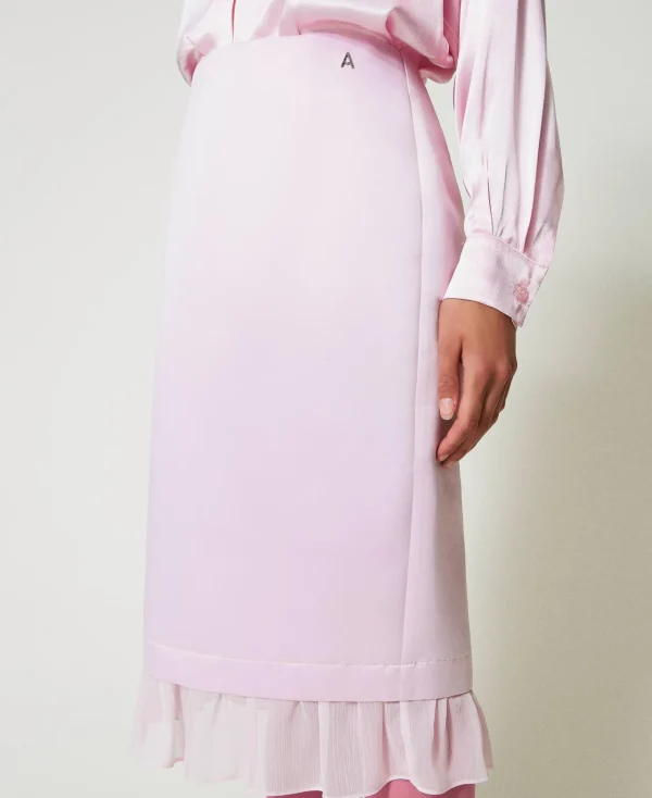 Jupes*TWINSET Milano Jupe Mi-longue En Satin Duchesse Rose « Pink Tulle »
