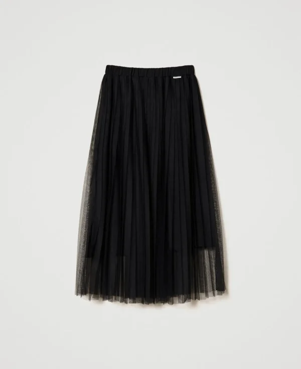jupe_milongue_en_tulle_pl_1.webp Jupes*TWINSET Milano Jupe Mi-longue En Tulle Plissé Noir