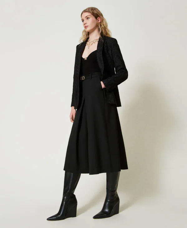 Pantalons Élégants | Pantalons Larges Et Palazzo*TWINSET Milano Jupe-culotte En Laine Mélangée Avec Ceinture Noir