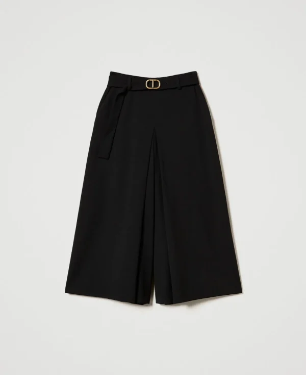 Pantalons Élégants | Pantalons Larges Et Palazzo*TWINSET Milano Jupe-culotte En Laine Mélangée Avec Ceinture Noir