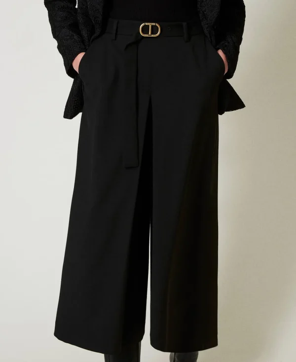 Pantalons Élégants | Pantalons Larges Et Palazzo*TWINSET Milano Jupe-culotte En Laine Mélangée Avec Ceinture Noir