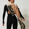 Écharpes*TWINSET Milano Keffieh Jacquard Avec Oval T Multicolore Noir/Blanc « Old White »/Marron « Sandy Brown »
