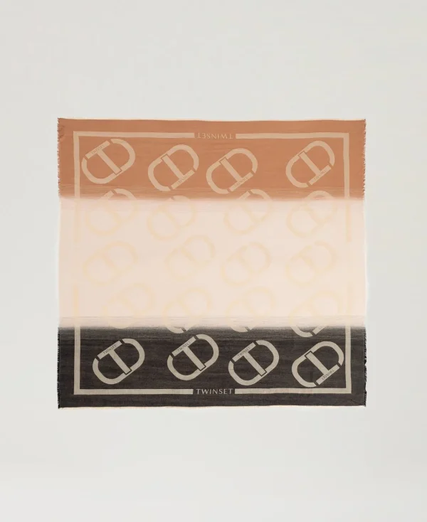 Écharpes*TWINSET Milano Keffieh Jacquard Avec Oval T Multicolore Noir/Blanc « Old White »/Marron « Sandy Brown »