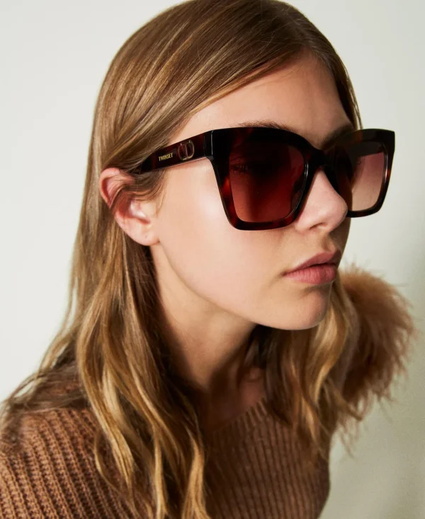 Lunettes De Soleil*TWINSET Milano Lunettes De Soleil Carrées écaille De Tortue Havana Brillant Foncé