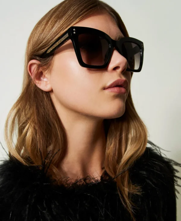 Lunettes De Soleil*TWINSET Milano Lunettes De Soleil Carrées Avec Clous Noir Brillant