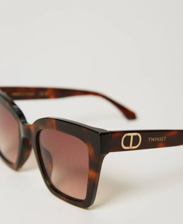 Lunettes De Soleil*TWINSET Milano Lunettes De Soleil Carrées écaille De Tortue Havana Brillant Foncé