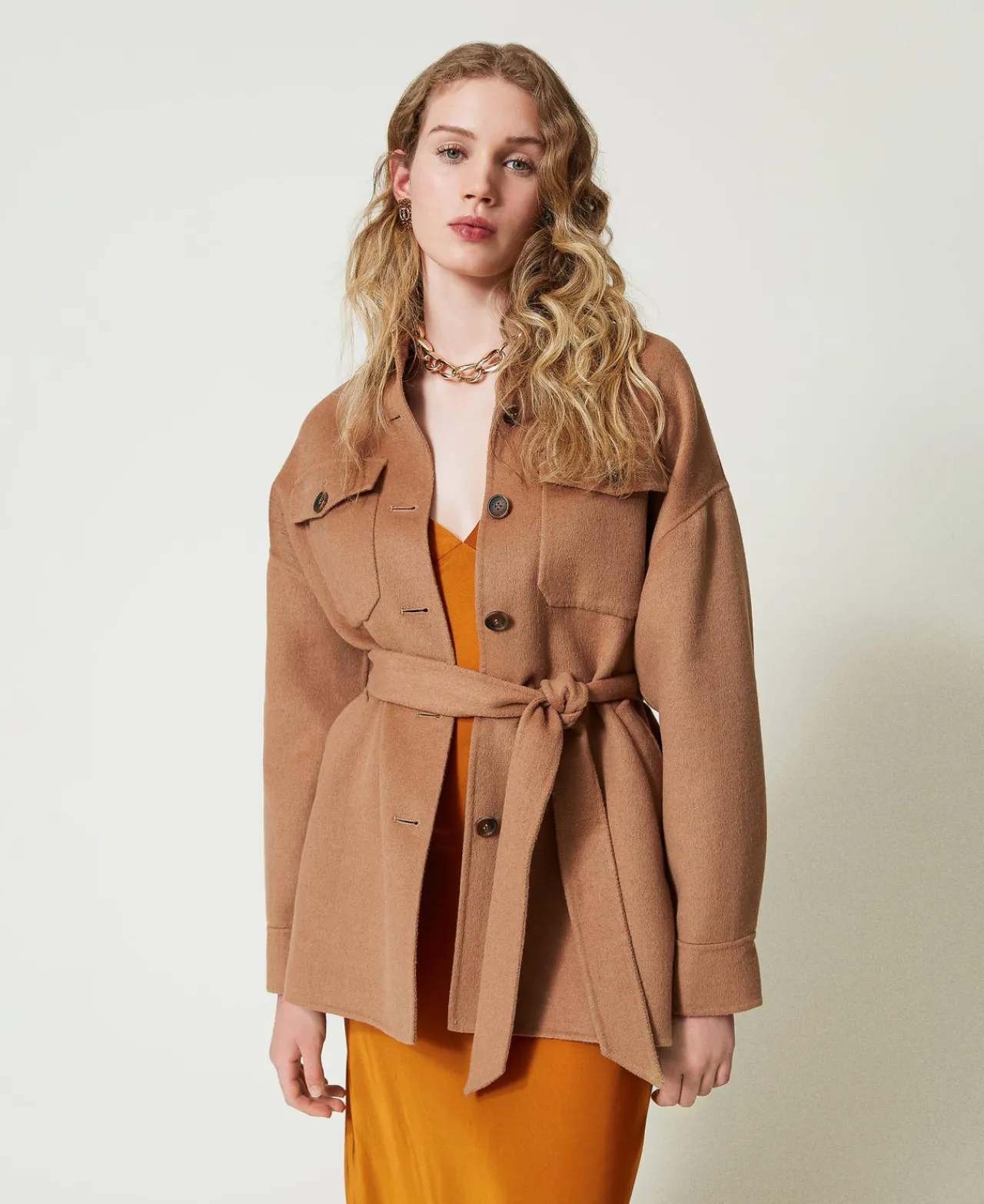 Manteaux Et Trenchs*TWINSET Milano Manteau Caban En Drap Double De Laine Mélangée Marron « Sandy Brown »