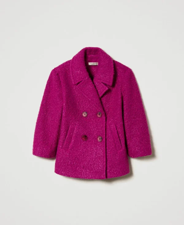 manteau_crois_en_drap_bou_1.webp Blousons Et Manteaux*TWINSET Milano Manteau Croisé En Drap Bouclette Magenta Purple