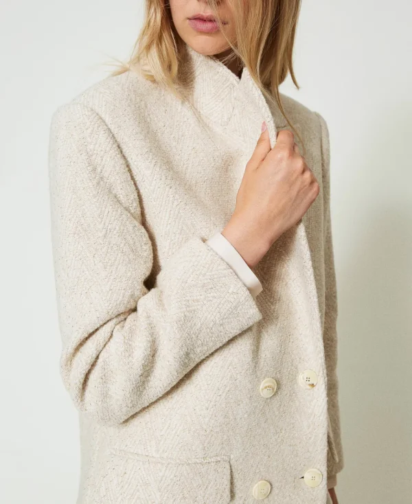 manteau_crois_en_laine_ml_4.webp Manteaux Et Trenchs*TWINSET Milano Manteau Croisé En Laine Mélangée à Chevrons Chevron Neige/Or