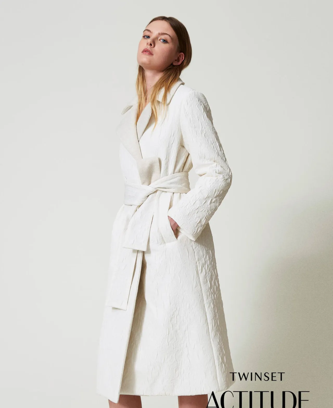 Manteaux Et Trenchs*TWINSET Milano Manteau Croisé Gaufré Off White