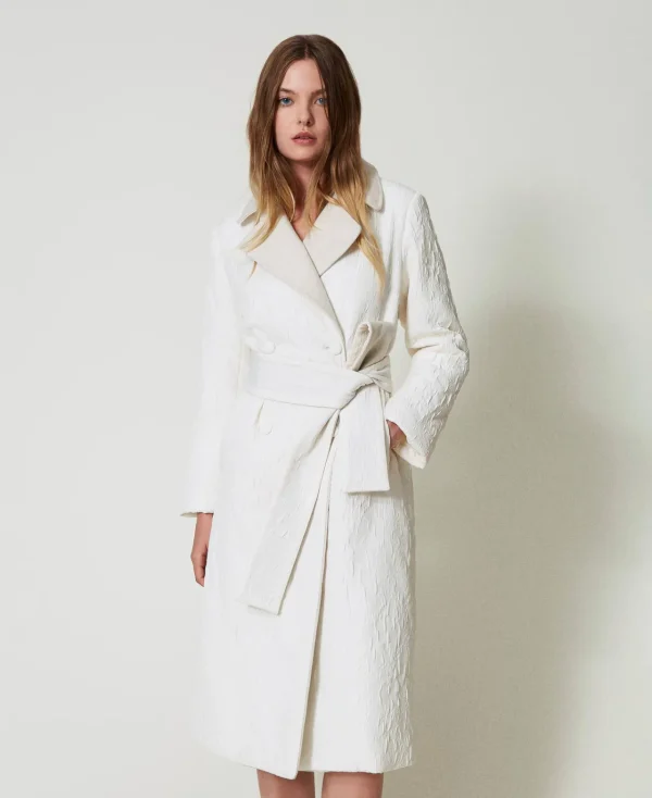 Manteaux Et Trenchs*TWINSET Milano Manteau Croisé Gaufré Off White
