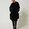 manteau_en_drap_de_laine__0-1.webp Manteaux Et Trenchs*TWINSET Milano Manteau En Drap De Laine Mélangée Et Fausse Fourrure Noir