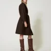 Manteaux Et Trenchs*TWINSET Milano Manteau En Laine Mélangée Avec Poches Effet Cuir Chocolat