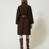 Manteaux Et Trenchs*TWINSET Milano Manteau En Laine Mélangée Avec Poches Effet Cuir Chocolat